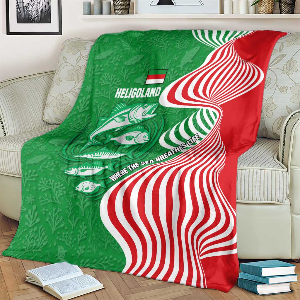 Germany Heligoland Blanket with Fish Illustration and Red Green Wave - Wonder Print Shop