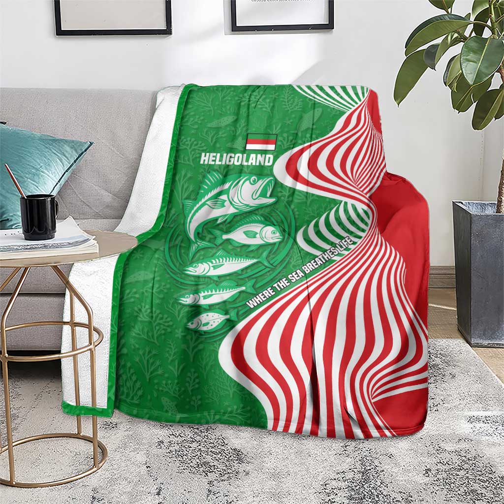 Germany Heligoland Blanket with Fish Illustration and Red Green Wave - Wonder Print Shop