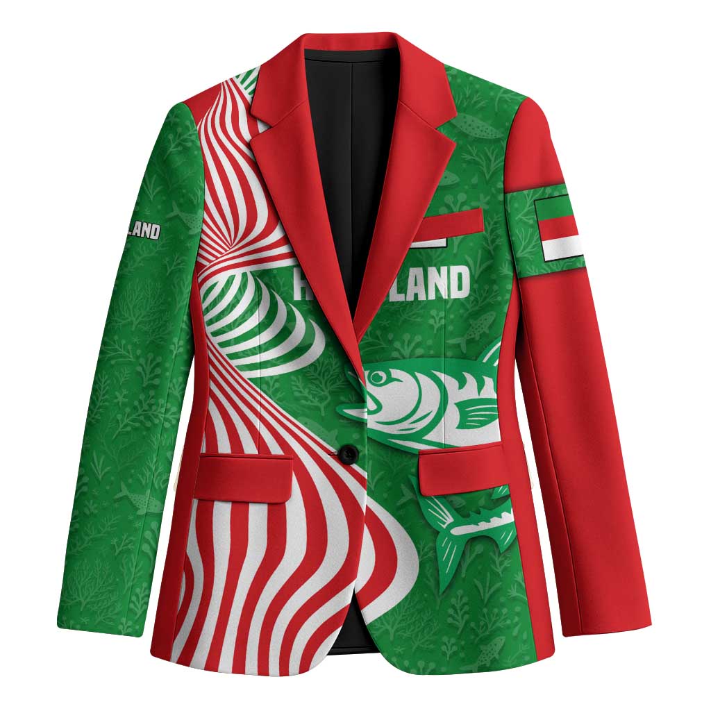 Germany Heligoland Blazer with Fish Illustration and Red Green Wave - Wonder Print Shop