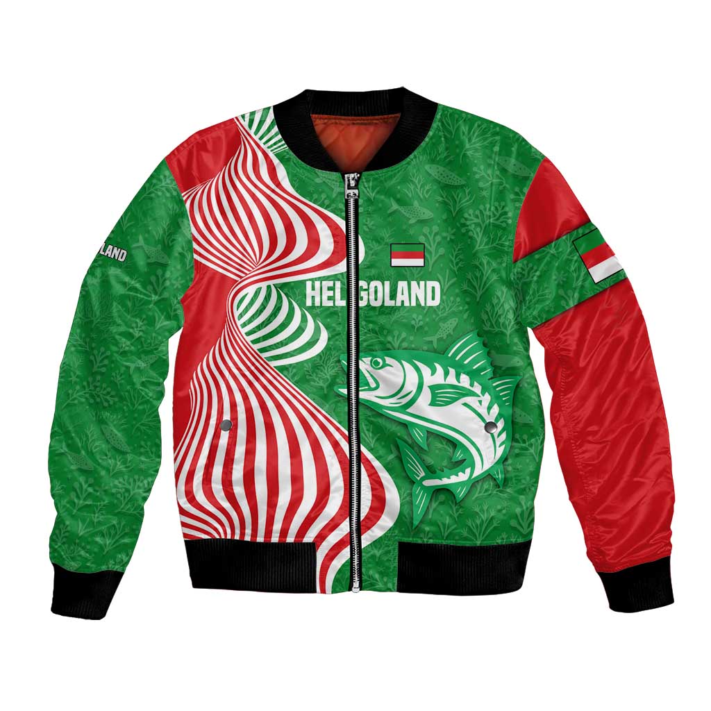 Germany Heligoland Bomber Jacket with Fish Illustration and Red Green Wave - Wonder Print Shop