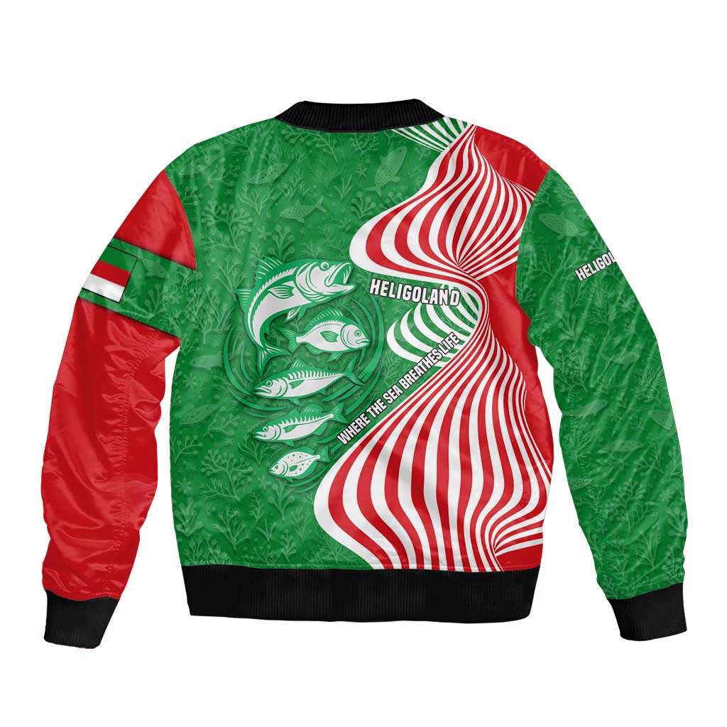 Germany Heligoland Bomber Jacket with Fish Illustration and Red Green Wave - Wonder Print Shop