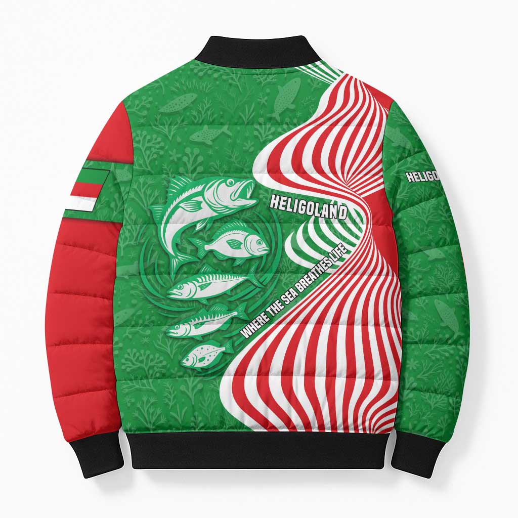 Germany Heligoland Bomber Puffer Jacket with Fish Illustration and Red Green Wave - Wonder Print Shop