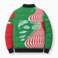 Germany Heligoland Bomber Puffer Jacket with Fish Illustration and Red Green Wave - Wonder Print Shop