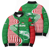 Germany Heligoland Bomber Puffer Jacket with Fish Illustration and Red Green Wave - Wonder Print Shop
