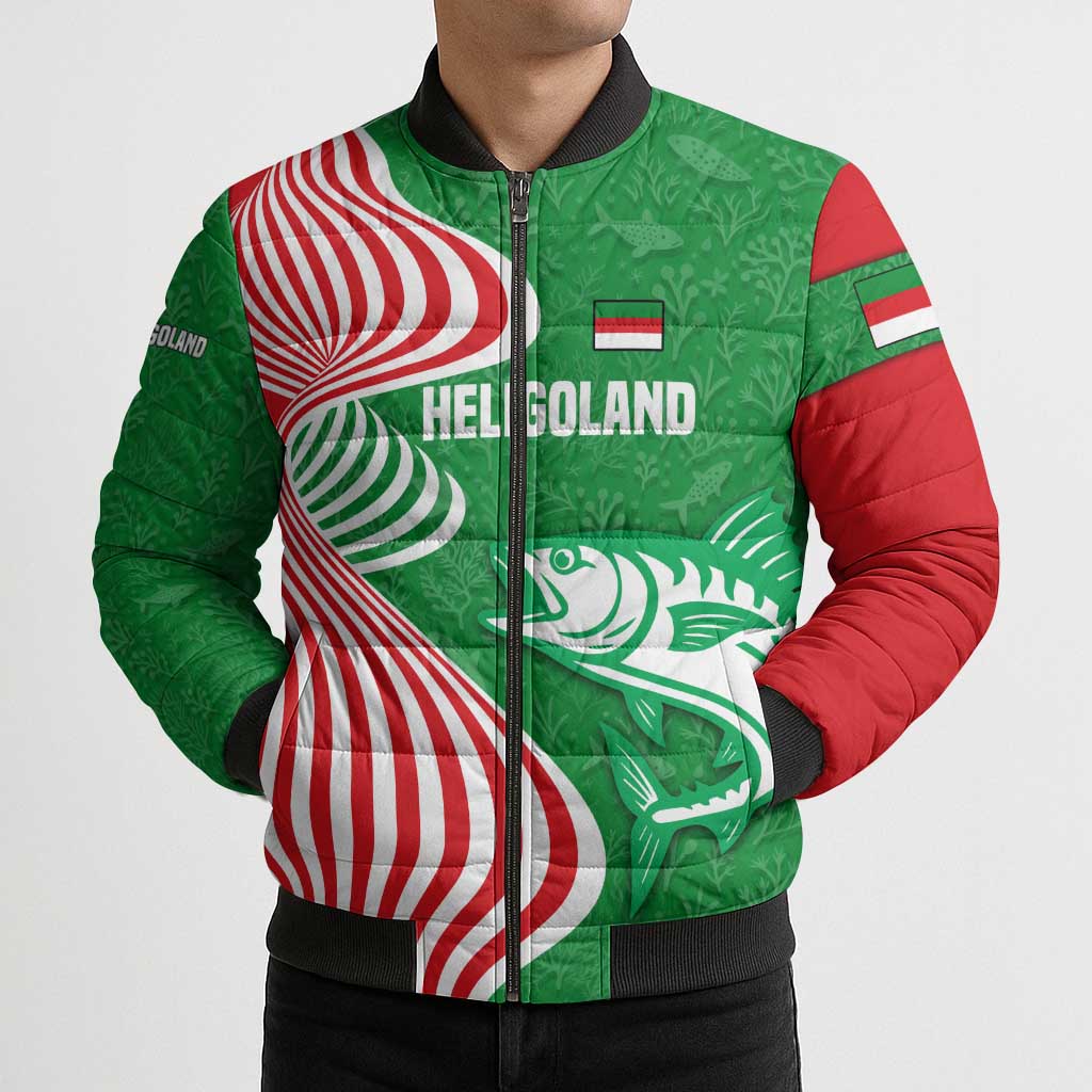 Germany Heligoland Bomber Puffer Jacket with Fish Illustration and Red Green Wave - Wonder Print Shop
