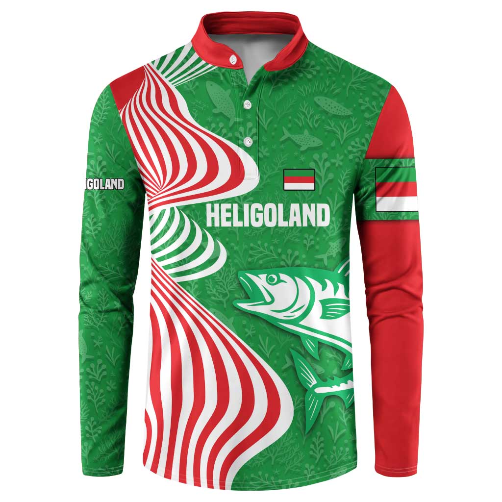 Germany Heligoland Button Sweatshirt with Fish Illustration and Red Green Wave - Wonder Print Shop