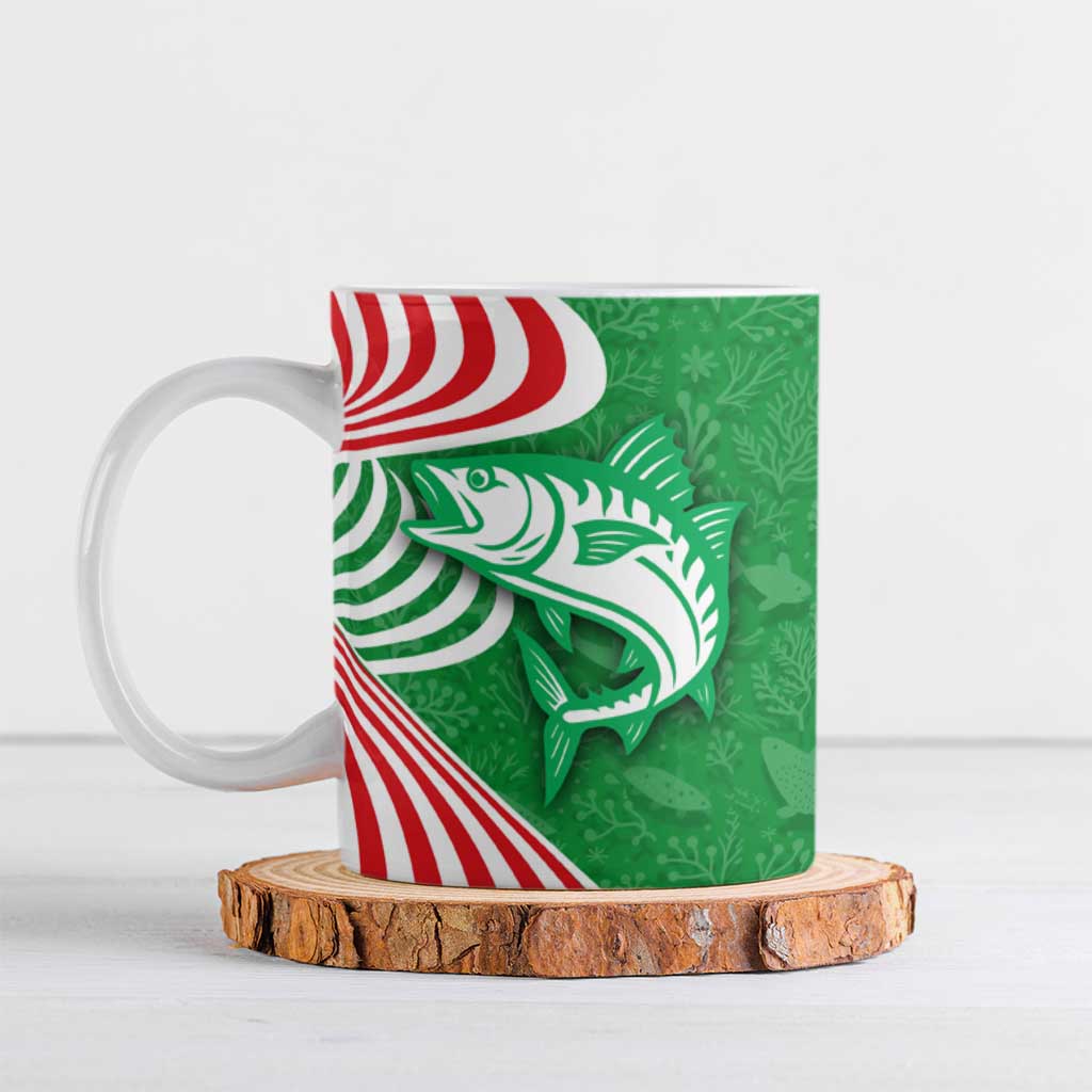 Germany Heligoland Ceramic Mug with Fish Illustration and Red Green Wave - Wonder Print Shop