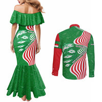 Germany Heligoland Couples Matching Mermaid Dress and Long Sleeve Button Shirt with Fish Illustration and Red Green Wave - Wonder Print Shop
