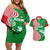 Germany Heligoland Couples Matching Off Shoulder Short Dress and Hawaiian Shirt with Fish Illustration and Red Green Wave - Wonder Print Shop