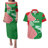 Germany Heligoland Couples Matching Puletasi and Hawaiian Shirt with Fish Illustration and Red Green Wave - Wonder Print Shop