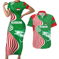 Germany Heligoland Couples Matching Short Sleeve Bodycon Dress and Hawaiian Shirt with Fish Illustration and Red Green Wave - Wonder Print Shop
