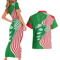 Germany Heligoland Couples Matching Short Sleeve Bodycon Dress and Hawaiian Shirt with Fish Illustration and Red Green Wave - Wonder Print Shop