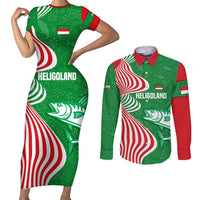 Germany Heligoland Couples Matching Short Sleeve Bodycon Dress and Long Sleeve Button Shirt with Fish Illustration and Red Green Wave - Wonder Print Shop