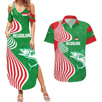 Germany Heligoland Couples Matching Summer Maxi Dress and Hawaiian Shirt with Fish Illustration and Red Green Wave - Wonder Print Shop