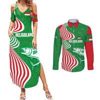 Germany Heligoland Couples Matching Summer Maxi Dress and Long Sleeve Button Shirt with Fish Illustration and Red Green Wave - Wonder Print Shop
