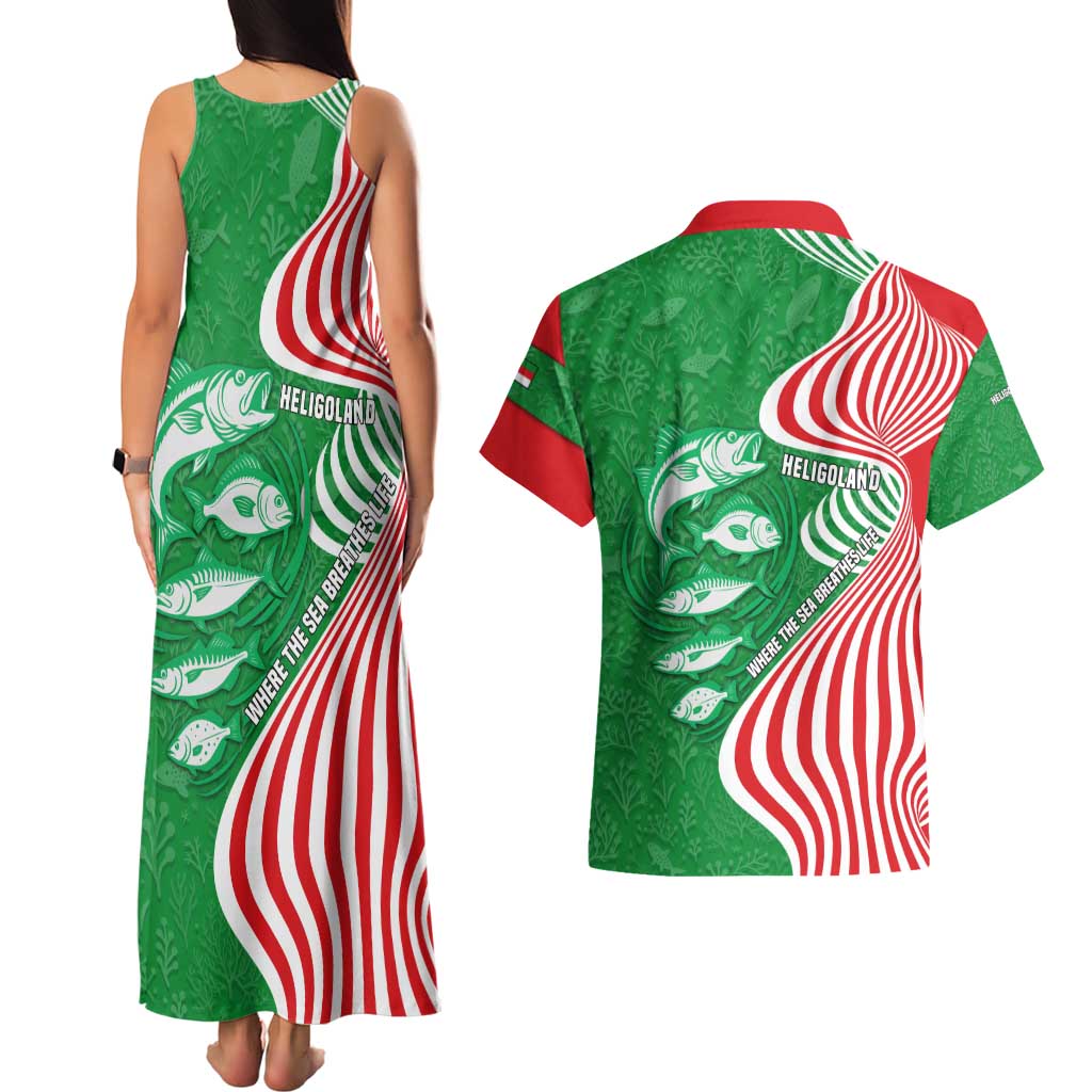 Germany Heligoland Couples Matching Tank Maxi Dress and Hawaiian Shirt with Fish Illustration and Red Green Wave - Wonder Print Shop