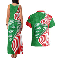 Germany Heligoland Couples Matching Tank Maxi Dress and Hawaiian Shirt with Fish Illustration and Red Green Wave - Wonder Print Shop