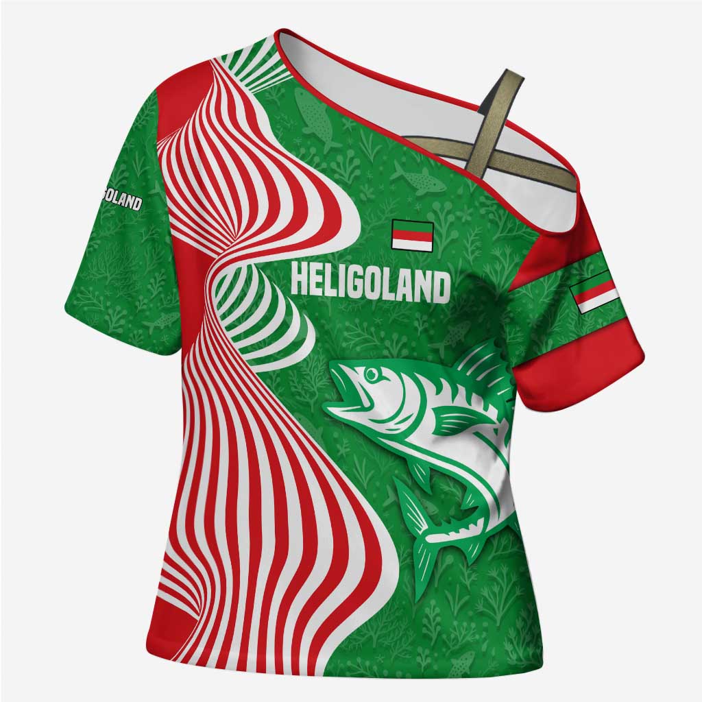 Germany Heligoland Cross Shoulder Shirt with Fish Illustration and Red Green Wave - Wonder Print Shop