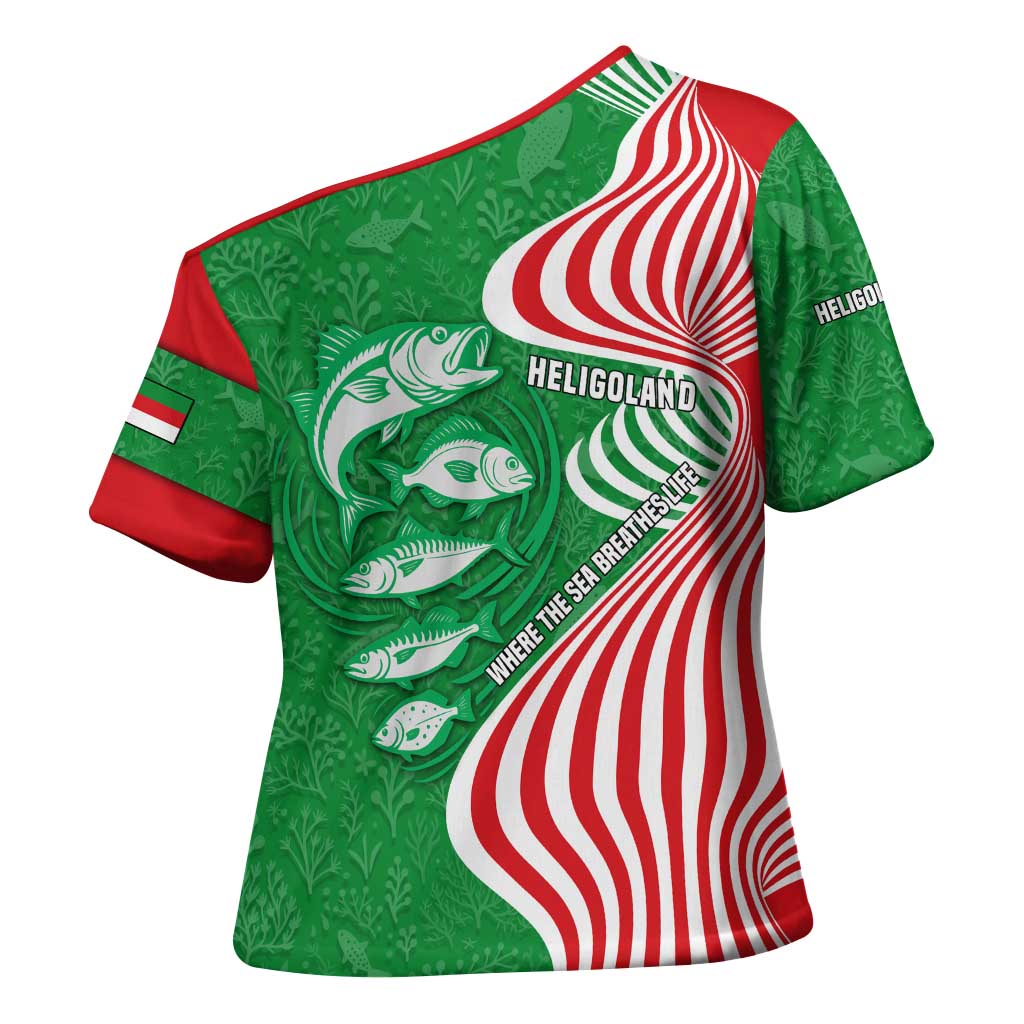 Germany Heligoland Cross Shoulder Shirt with Fish Illustration and Red Green Wave - Wonder Print Shop