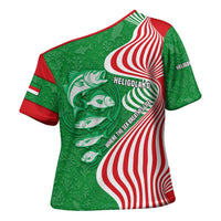 Germany Heligoland Cross Shoulder Shirt with Fish Illustration and Red Green Wave - Wonder Print Shop