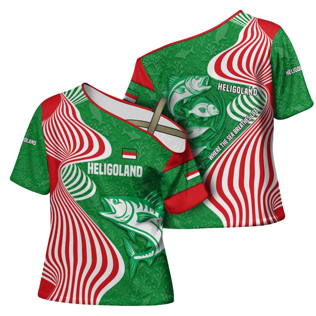 Germany Heligoland Cross Shoulder Shirt with Fish Illustration and Red Green Wave - Wonder Print Shop