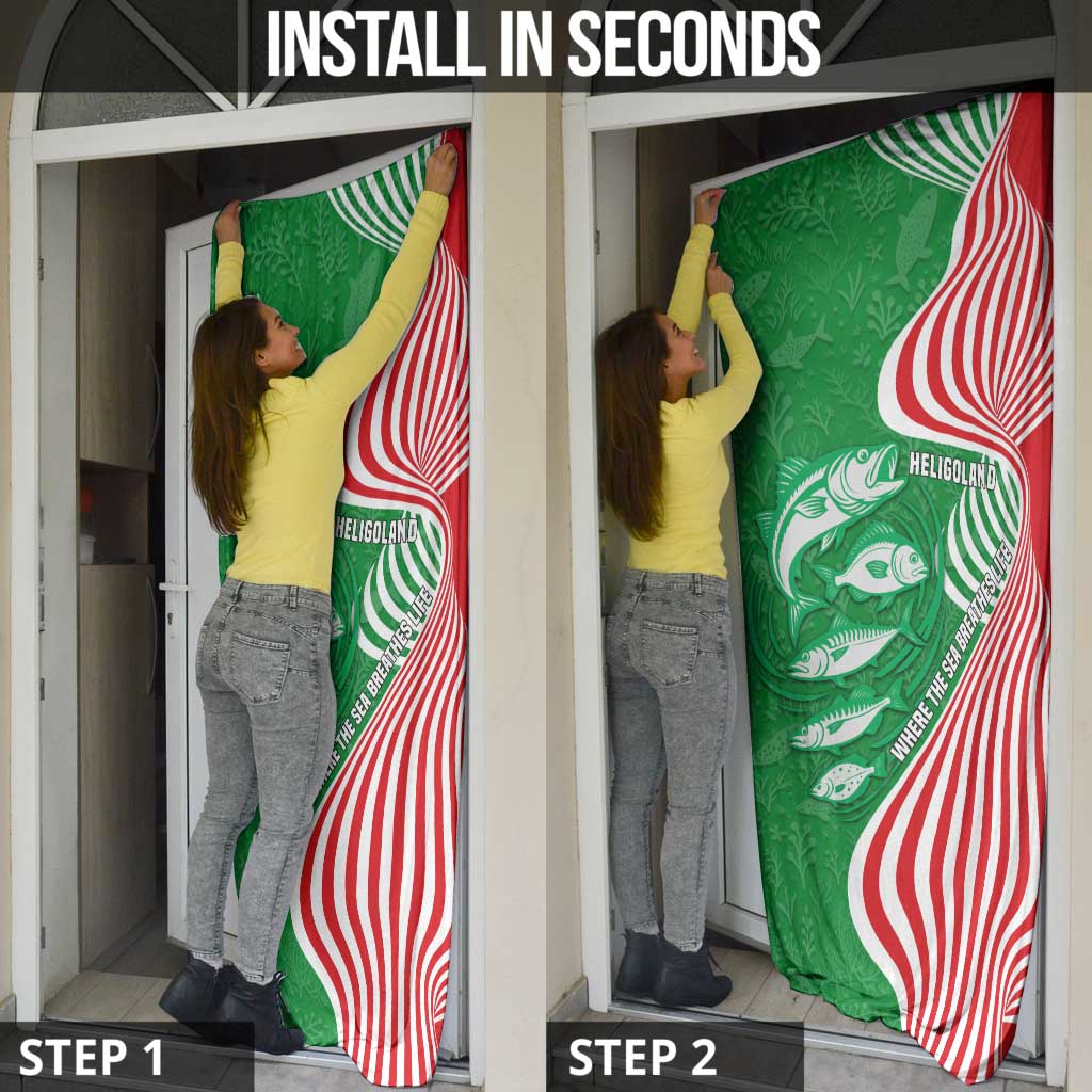 Germany Heligoland Door Cover with Fish Illustration and Red Green Wave - Wonder Print Shop