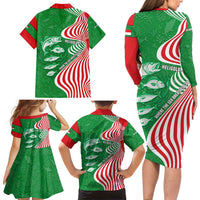 Germany Heligoland Family Matching Long Sleeve Bodycon Dress and Hawaiian Shirt with Fish Illustration and Red Green Wave - Wonder Print Shop