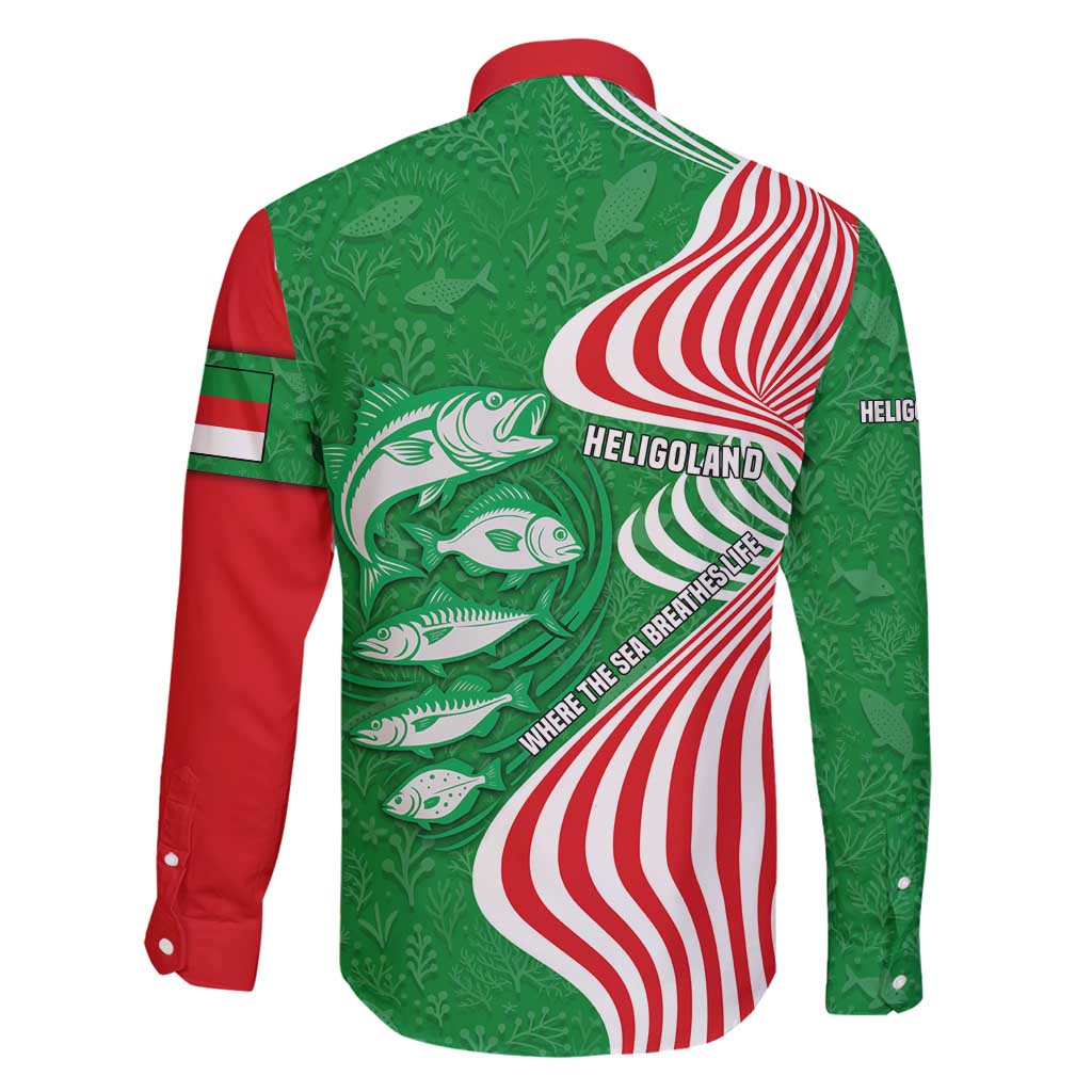 Germany Heligoland Family Matching Long Sleeve Bodycon Dress and Hawaiian Shirt with Fish Illustration and Red Green Wave - Wonder Print Shop