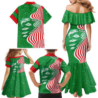 Germany Heligoland Family Matching Mermaid Dress and Hawaiian Shirt with Fish Illustration and Red Green Wave - Wonder Print Shop