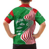 Germany Heligoland Family Matching Off The Shoulder Long Sleeve Dress and Hawaiian Shirt with Fish Illustration and Red Green Wave - Wonder Print Shop