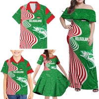 Germany Heligoland Family Matching Off Shoulder Maxi Dress and Hawaiian Shirt with Fish Illustration and Red Green Wave - Wonder Print Shop