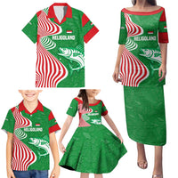Germany Heligoland Family Matching Puletasi and Hawaiian Shirt with Fish Illustration and Red Green Wave - Wonder Print Shop