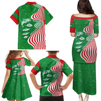 Germany Heligoland Family Matching Puletasi and Hawaiian Shirt with Fish Illustration and Red Green Wave - Wonder Print Shop