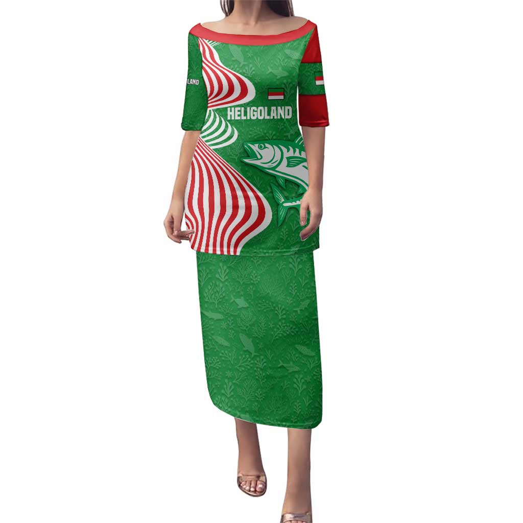 Germany Heligoland Family Matching Puletasi and Hawaiian Shirt with Fish Illustration and Red Green Wave - Wonder Print Shop