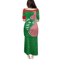 Germany Heligoland Family Matching Puletasi and Hawaiian Shirt with Fish Illustration and Red Green Wave - Wonder Print Shop