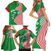 Germany Heligoland Family Matching Short Sleeve Bodycon Dress and Hawaiian Shirt with Fish Illustration and Red Green Wave - Wonder Print Shop
