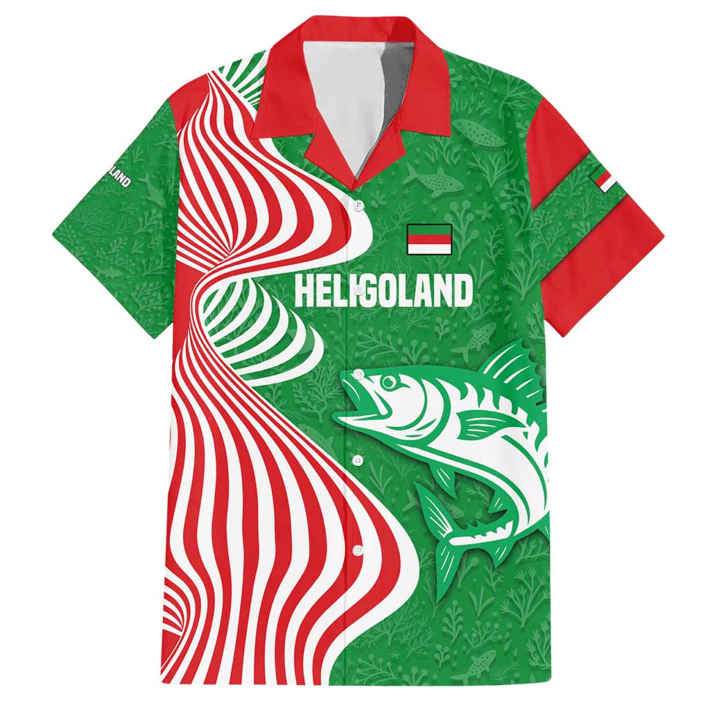 Germany Heligoland Family Matching Short Sleeve Bodycon Dress and Hawaiian Shirt with Fish Illustration and Red Green Wave - Wonder Print Shop
