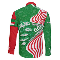 Germany Heligoland Family Matching Short Sleeve Bodycon Dress and Hawaiian Shirt with Fish Illustration and Red Green Wave - Wonder Print Shop