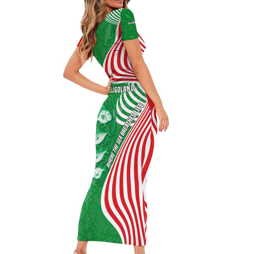 Germany Heligoland Family Matching Short Sleeve Bodycon Dress and Hawaiian Shirt with Fish Illustration and Red Green Wave - Wonder Print Shop