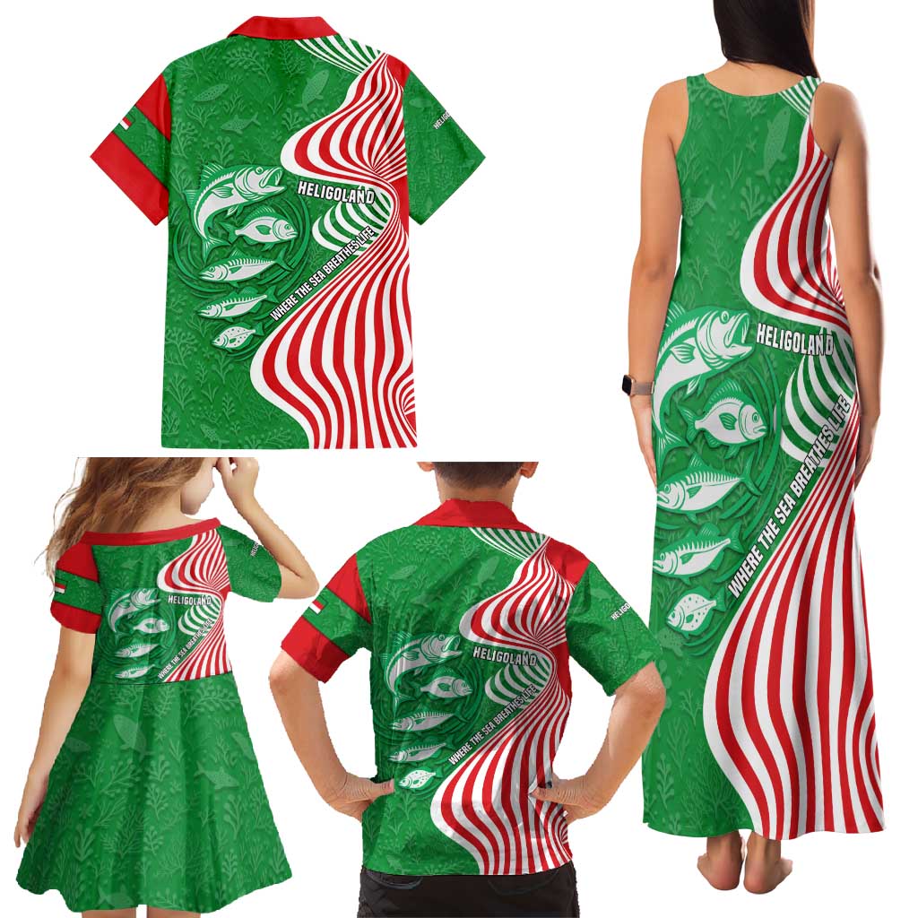 Germany Heligoland Family Matching Tank Maxi Dress and Hawaiian Shirt with Fish Illustration and Red Green Wave - Wonder Print Shop