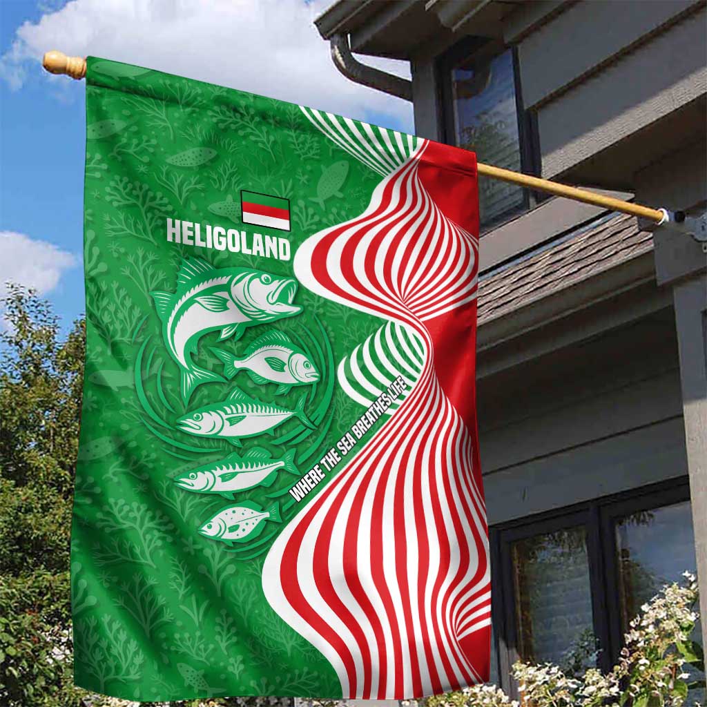 Germany Heligoland Garden Flag with Fish Illustration and Red Green Wave - Wonder Print Shop