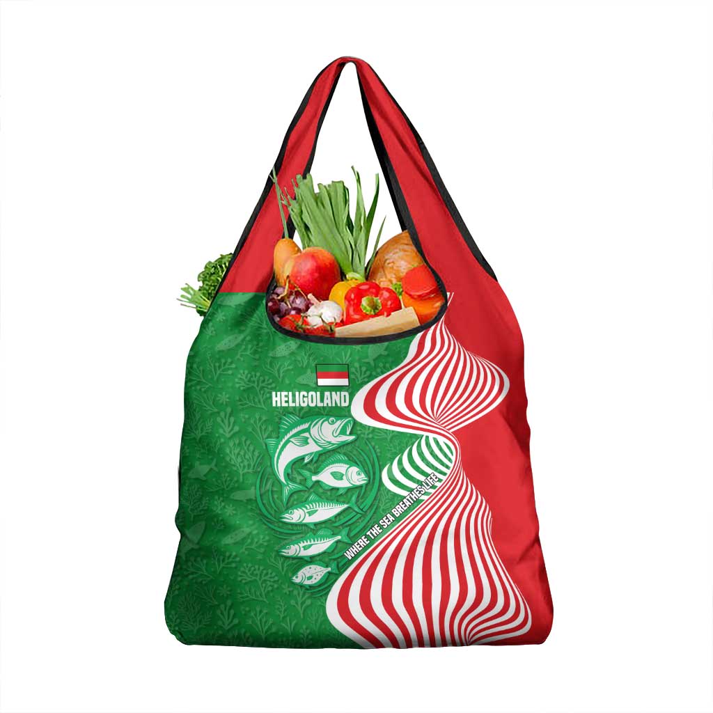 Germany Heligoland Grocery Bag with Fish Illustration and Red Green Wave - Wonder Print Shop