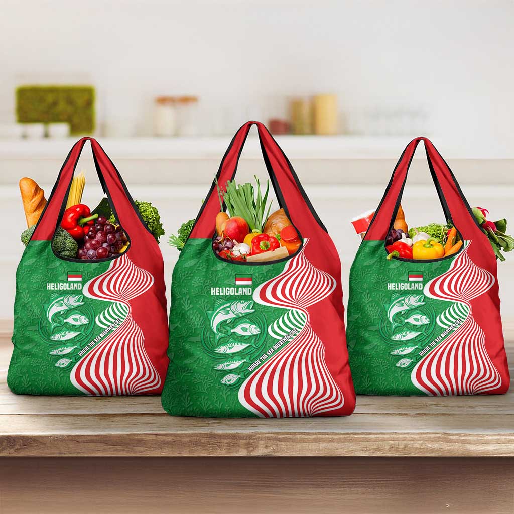 Germany Heligoland Grocery Bag with Fish Illustration and Red Green Wave - Wonder Print Shop