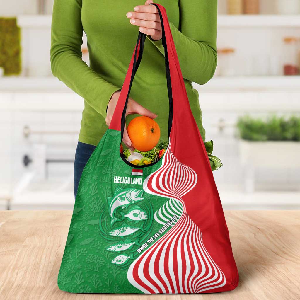 Germany Heligoland Grocery Bag with Fish Illustration and Red Green Wave - Wonder Print Shop