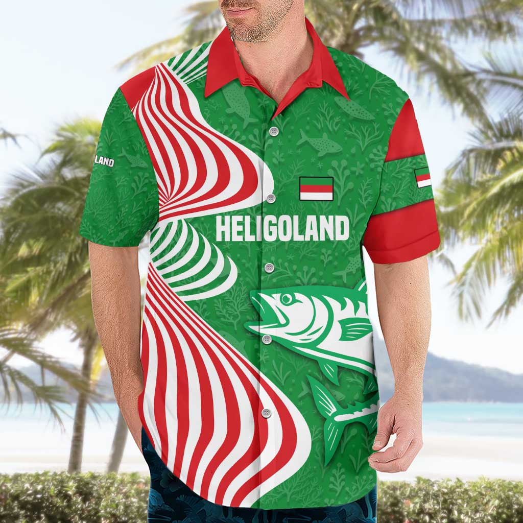 Germany Heligoland Hawaiian Shirt with Fish Illustration and Red Green Wave - Wonder Print Shop