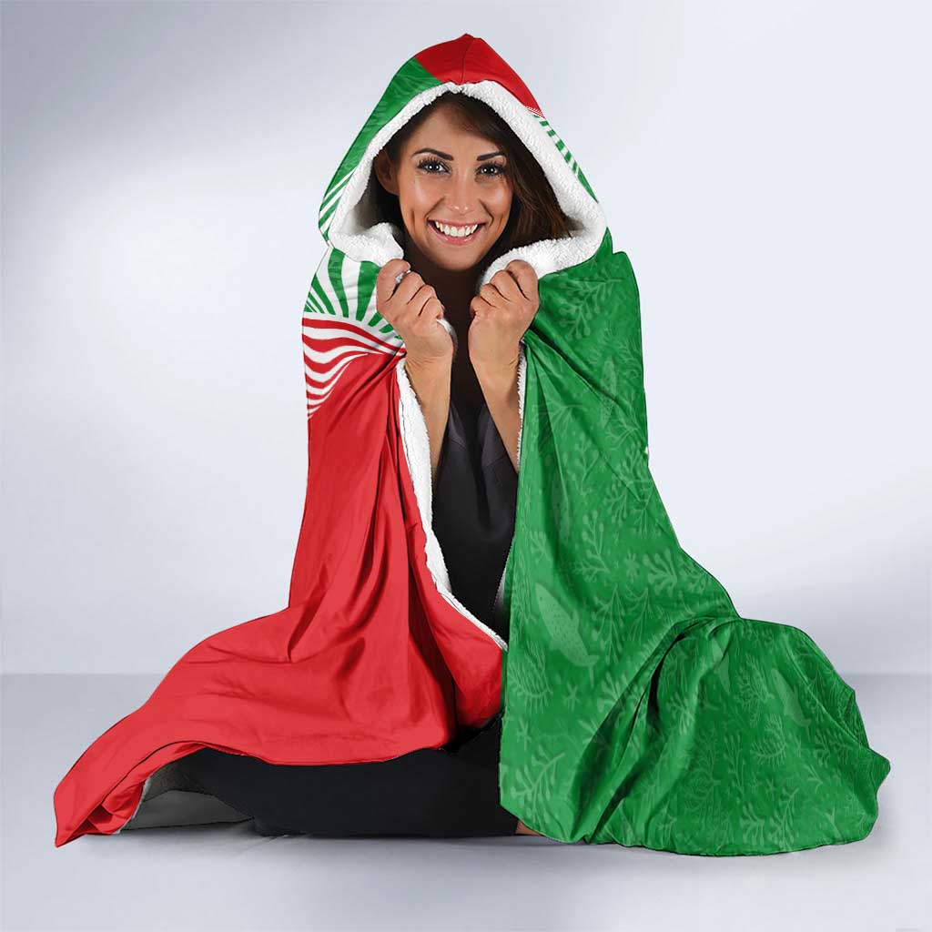 Germany Heligoland Hooded Blanket with Fish Illustration and Red Green Wave - Wonder Print Shop