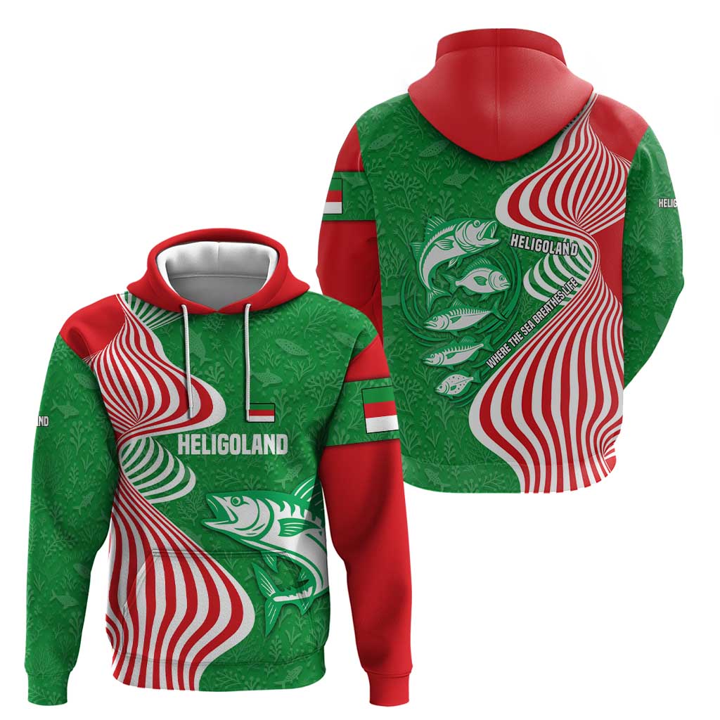 Germany Heligoland Hoodie with Fish Illustration and Red Green Wave - Wonder Print Shop