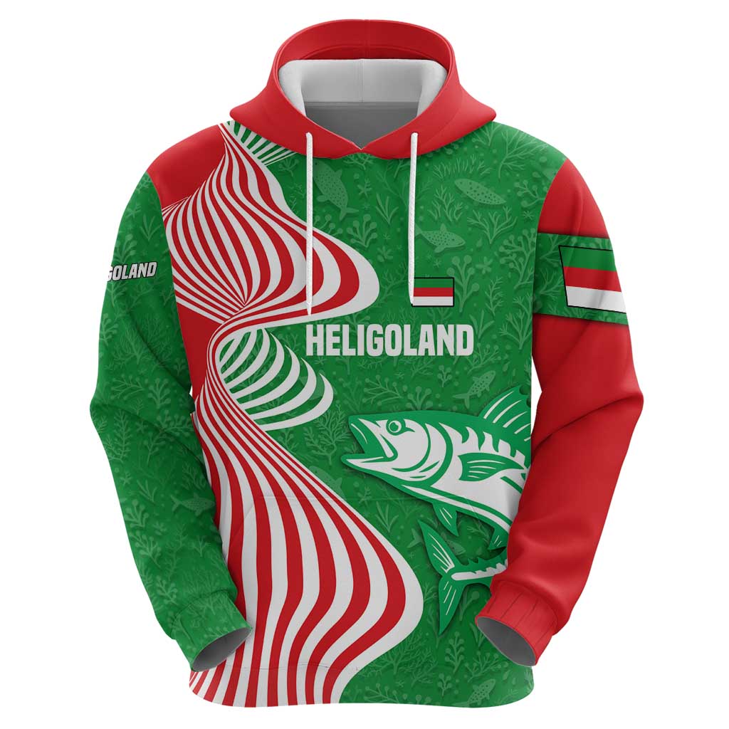 Germany Heligoland Hoodie with Fish Illustration and Red Green Wave - Wonder Print Shop