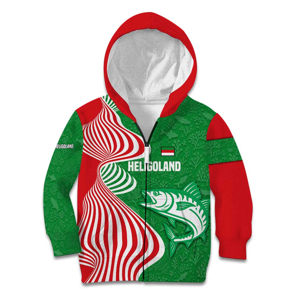 Germany Heligoland Kid Hoodie with Fish Illustration and Red Green Wave - Wonder Print Shop