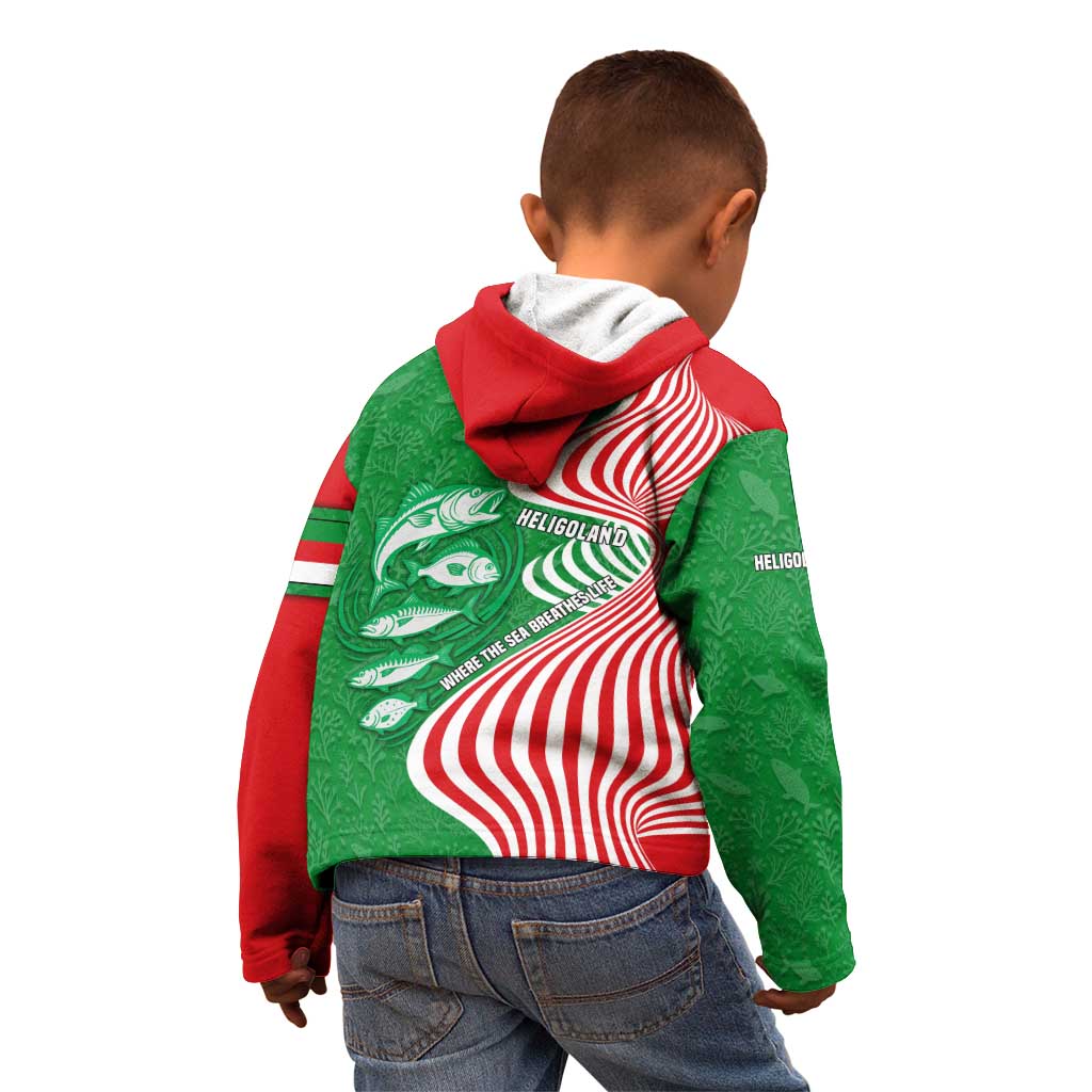 Germany Heligoland Kid Hoodie with Fish Illustration and Red Green Wave - Wonder Print Shop